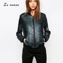 Женская куртка-бомбер, расшитая блестками, Moto Crop Parkas, куртки, уличная кожаная куртка для женщин, большие размеры