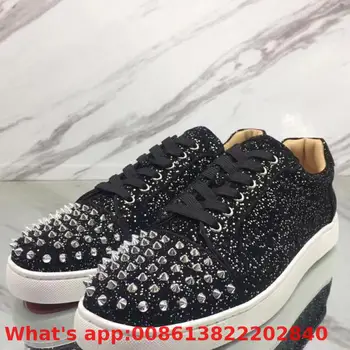 

Low-cut Leisure Shoe Lace-up Special Material Rivets Fashion Red Bottom For Men Shoes Sneakers Leather Casual Flat 2019
