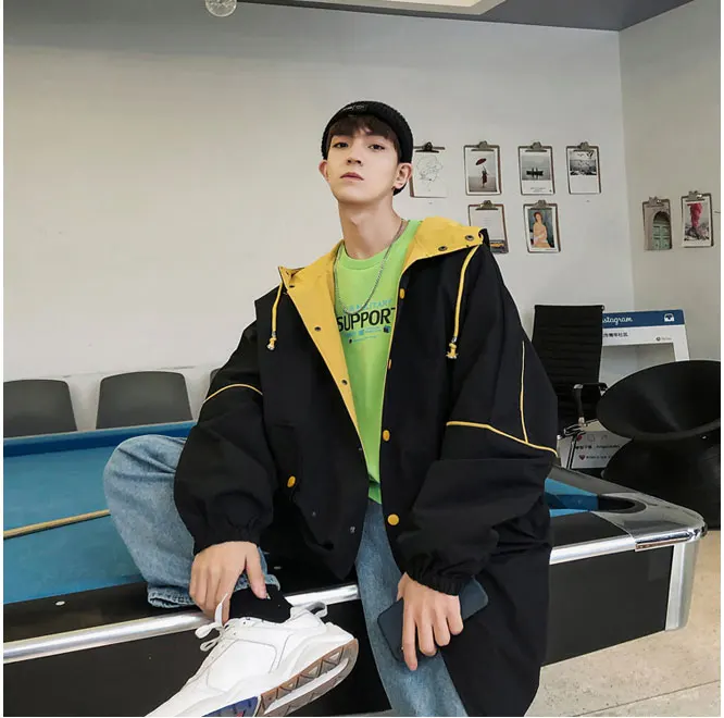 Korean Long Jacket Men Camouflage Hooded Trench Coat Men Spring Street Style Military Trenchcoat  (16)