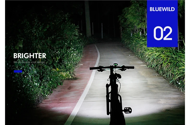 Cheap BLUEWILD M1 Waterproof Bicycle Light CREE T6 XM-L2 LED 2000 lumen Cycling Lamp Bike Light 10400mAh Power Bank Charge for iPhone 10
