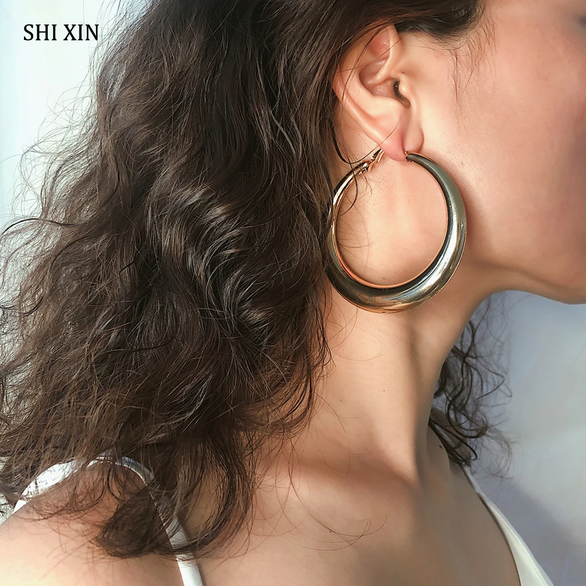 Серьги кольца SHIXIN в стиле панк для женщин большие золотые круглые серьги 2019