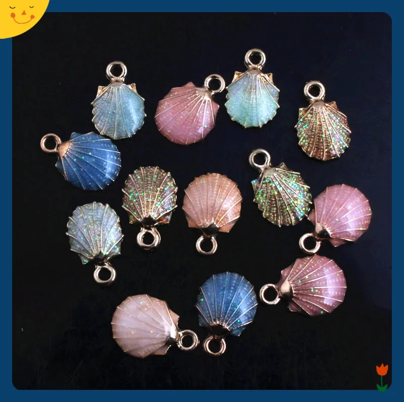 

OYKZA Mix Colorful Alloy Shinny Shell Enamel Charms Pendants for Bracelet Keychain Necklace DIY Jewelry 30pcs a lot 13x19mm
