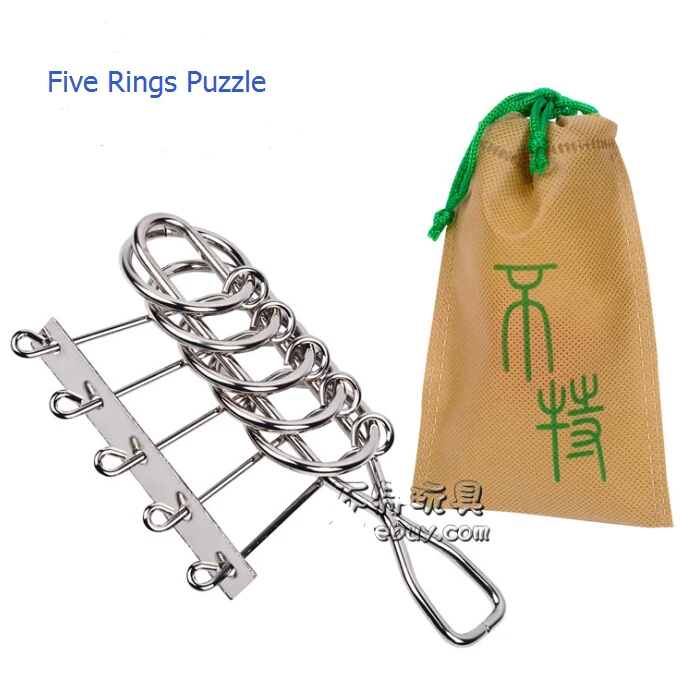 Chinese 5 Linked Rings Brainteaser Wire & Metal Puzzle Educational To SP 
