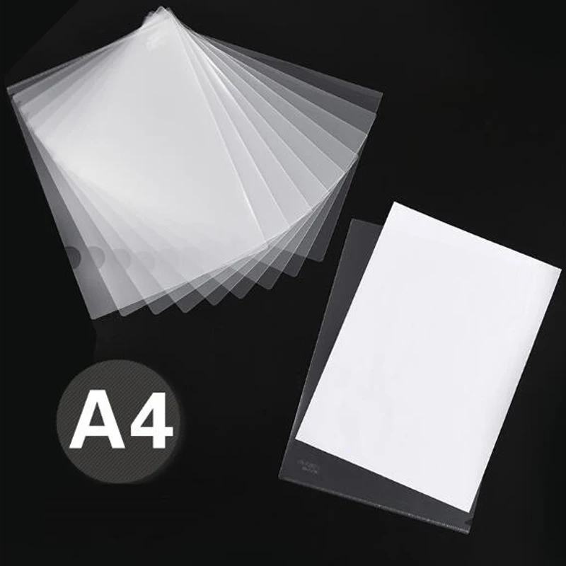 

5PCS A4 Transparent Single Folder Two Page L Shaped Thickened Folder Waterproof Student Test Paper Clip Open File Bag Stationery