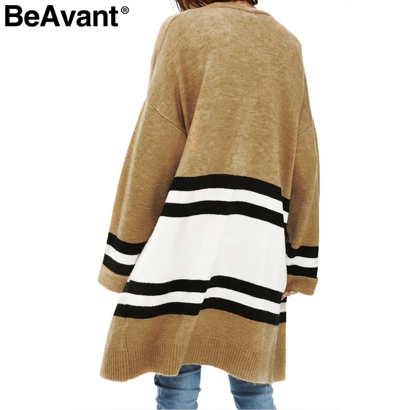 BeAvant V шеи вязаный полосатый кардиган Женщины контрастного цвета свободные