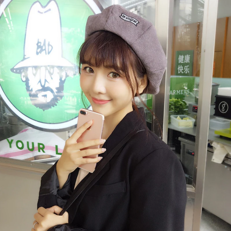 HT1453 корейский стиль Женский Зимний берет шляпы Модные буквы шерстяные шапки для женщин женские Необычные милые художники береты
