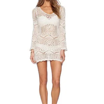 

2019 New Beach Mini Dress One Size Sexy Women Lace Crochet Dress Summer Beach Dresses See Through Bikini Cover-up Women Clothing