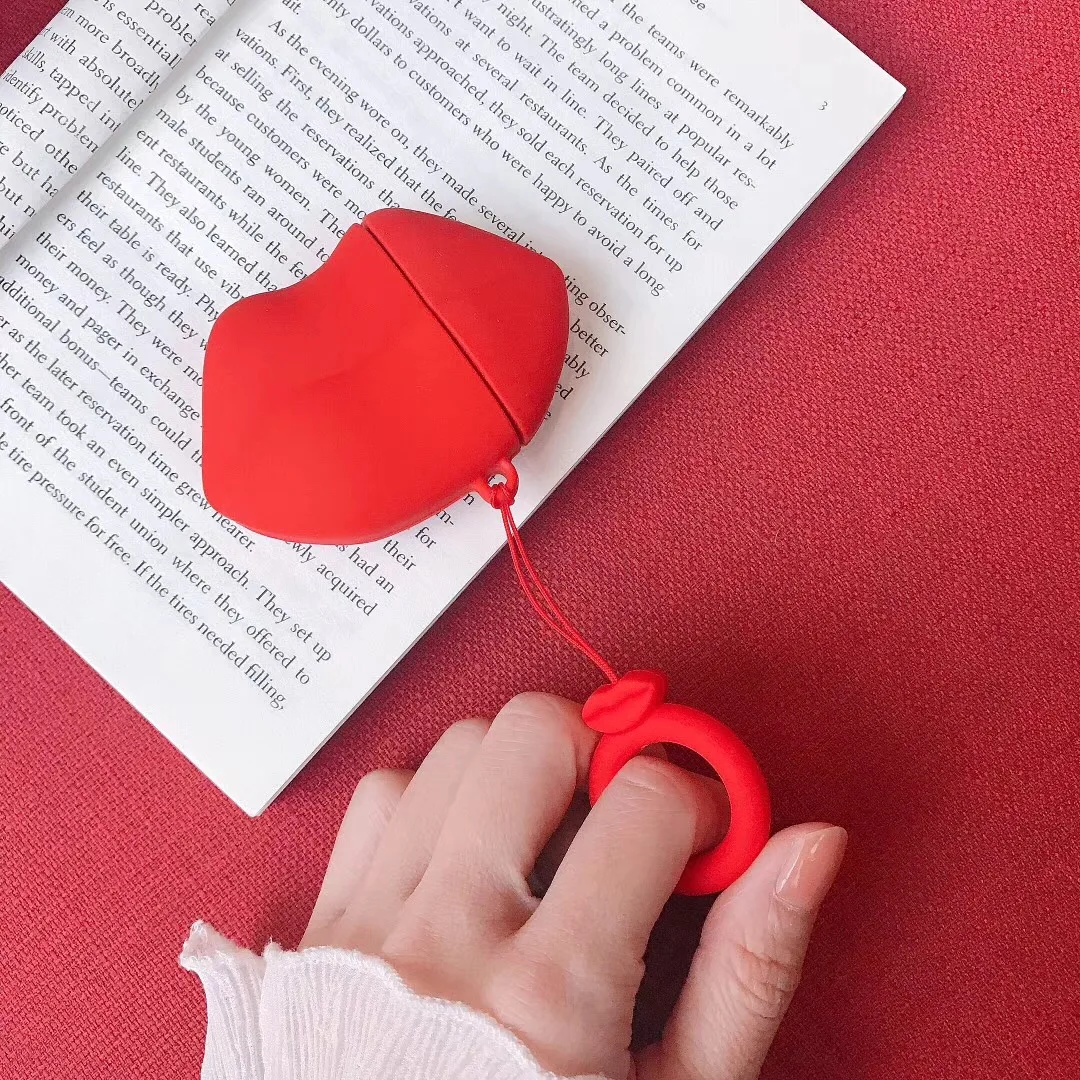Sexy Lip Earphone Case For Airpods 1 Case Finger Ring Silicone Case Cover for Airpods 2 Earphone Bag Protective Earbuds Cover