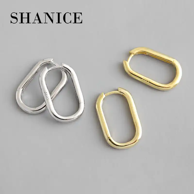 Шанис 100% Серебро 925 пробы в стиле панк INS минимальным геометрический Овальный Круглый Открытый обруч серьги для Для женщин ювелирные издели...