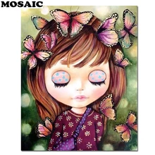Фото на заказ 5D DIY Алмазная картина мультфильм бабочка девушка квадратная/круглая Дрель Стразы, украшение крестиком