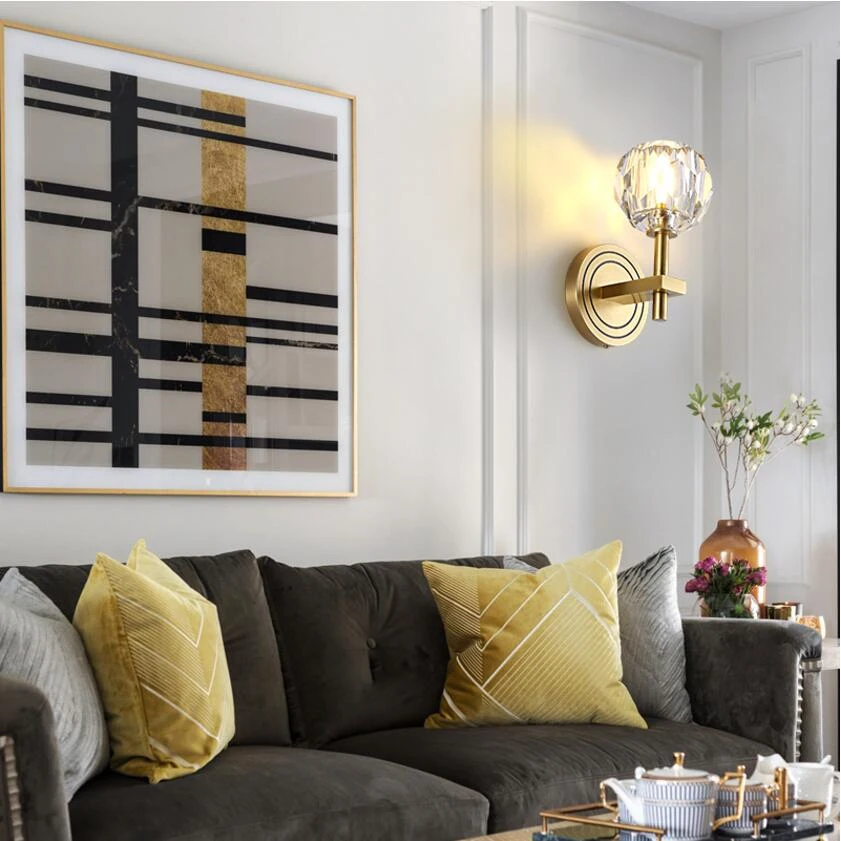  Modern copper crystal wall lamp living room bedroom bedside lamp Nordic luxury LED wall light - 33020912575