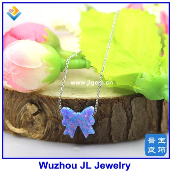 

MOQ=1pc Free Shipping New Arrived Fire Bow/ Bowknot Synthetic Opal necklace O chain 925 sterling Silver Jewelry for Gift & Party