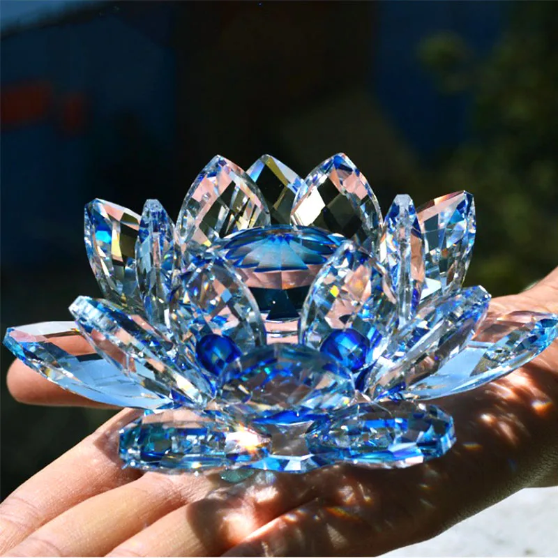 

80mm Quartz Crystal Lotus Flower Crafts Glass Paperweight Fengshui Ornaments Figurines Home Wedding Party Decor Gifts Souvenir