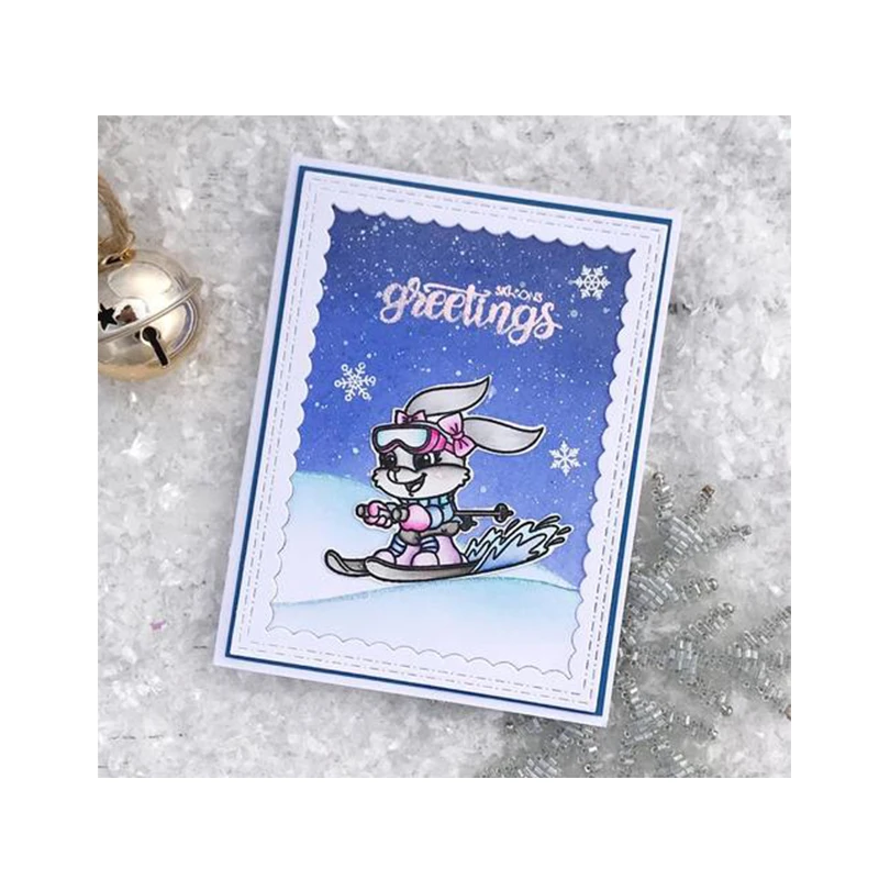 

JC Metal Cutting Dies and Rubber Stamps for Scrapbooking Greeting Skiing Animals Embossing Folder Paper Card Making Template