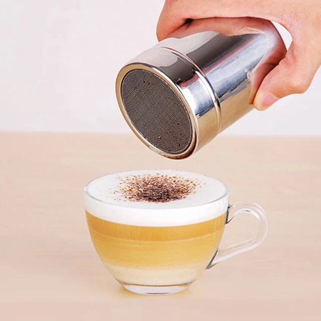 2pcs 304 Stainless Steel Chocolate Powder Shaker Duster Cocoa Cappuccnio Coffee Decorating Late