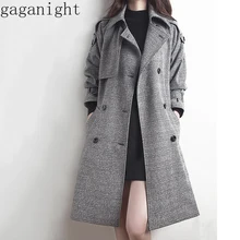 Gaganight Plaid Women Autumn Winter Trench Coat Warm Thick Single Breasted Long Coat Female Elegant Chic Sashes Outwear