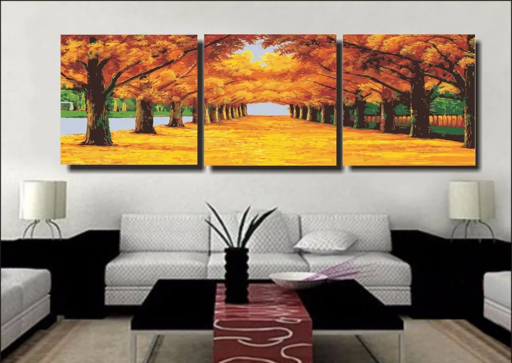 

3 PC Frameless Golden Avenue pictures diy digital oil painting by numbers on canvas home decoration unique gift craft paint 5050