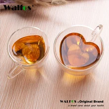 WALFOS 180 мл 240 мл в форме сердца, Подарочный чайный стаканчик кофейная кружка прозрачный и прозрачный двусторонний стеклянный настенный