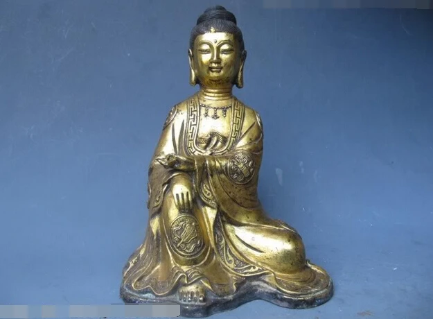 

wholesale factory 10"China Old Bronze Gild Sit Eight treasures fastdom Bodhisattva Guan Yin Statue