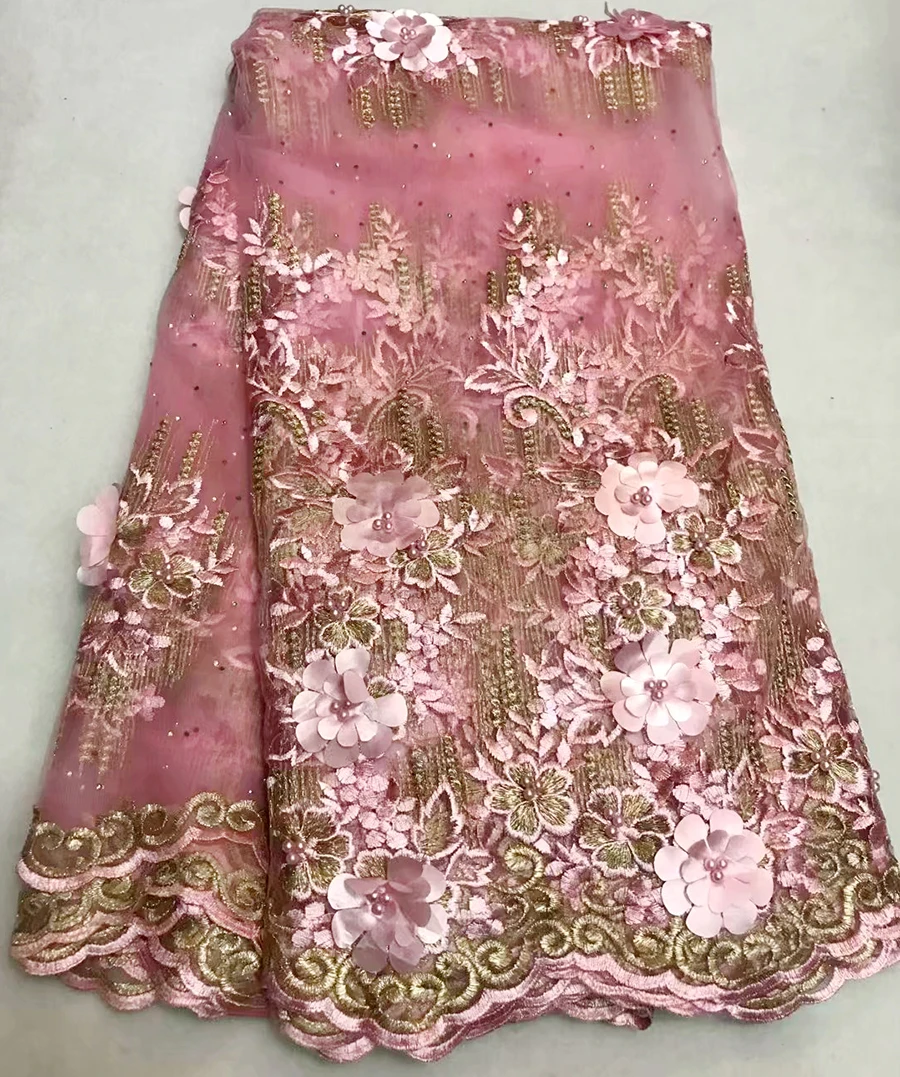 

pink Color Latest Nigerian lace 2018 African Lace Fabric With Stones High Quality Guipure Lace Fabric For African Women Wedding