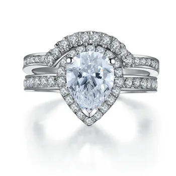 

Fabulous 2Ct Excellent Pear Cut Synthetic Diamonds Engagement Rings with Wedding Bands 925 Sterling Silver Rings for Her