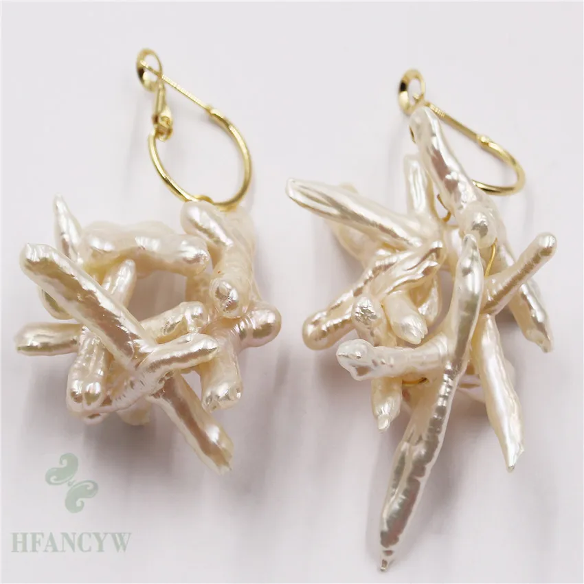 

30-35mm White Baroque Pearl Earrings Wedding Fashion Earbob Real Charm AAA Party Gift Aurora Classic Luxury Twopin