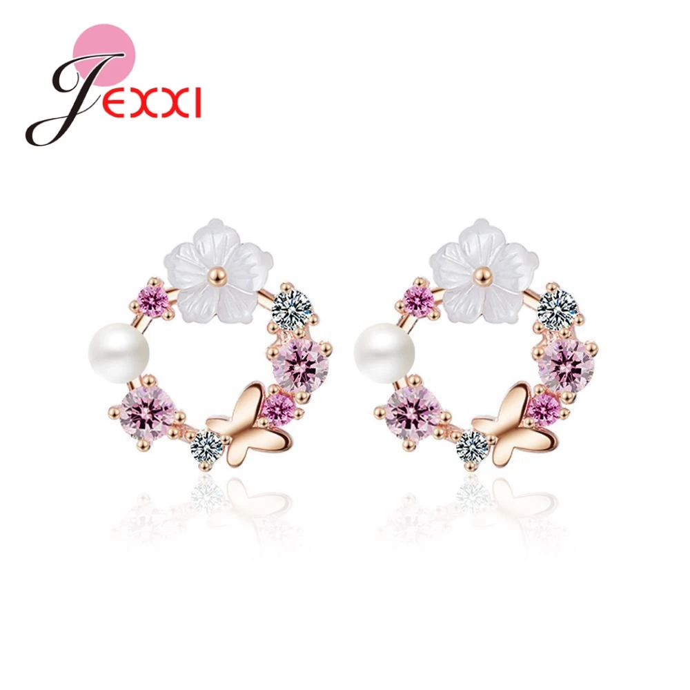 

Shiny Heart Shape Beauty Design Circle Earrings Real 925 Pure Sterling Silver Rhinestone For Women Female Best Gifts Crazy