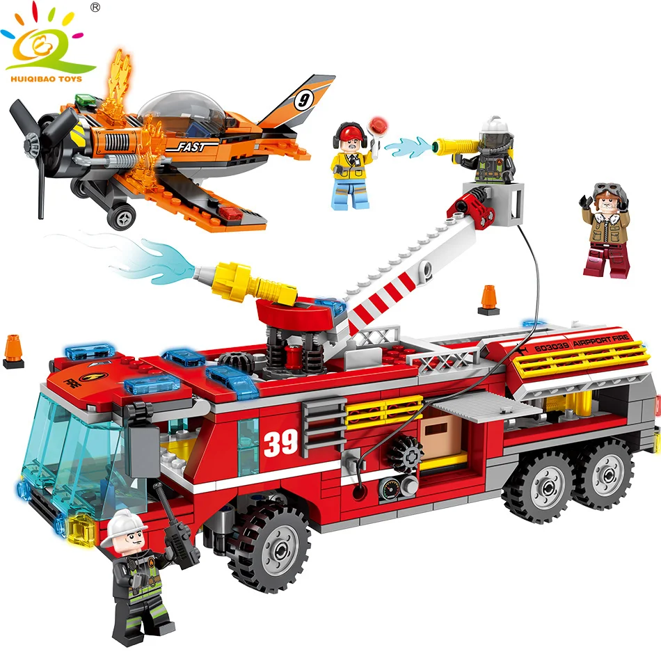 

580pcs Fire Ladder Truck Building Block compatible legoingly City with Fireman Car Figures Bricks Educational Toys for Children