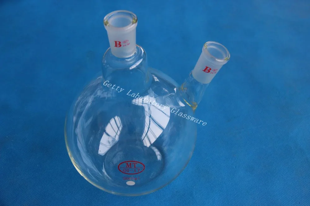 2L 2-neck (two-neck) flat bottom boiling flask ,2000ml, 24/40 joint,heavy wall ( borosilicate glass materiel) 1