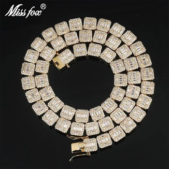 

Missfox Full Square Strip Lab Diamond Men's Necklace Copper Metal Gold Classic Necklace For Man Hipster Accessories 2019