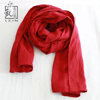 

LZJN Original Cotton Linen Maxi Scarf Women Ethnic Shawl Red Ladies Pashmina Long Scarves Versatile Wrap Solid Scarves 60x263cm