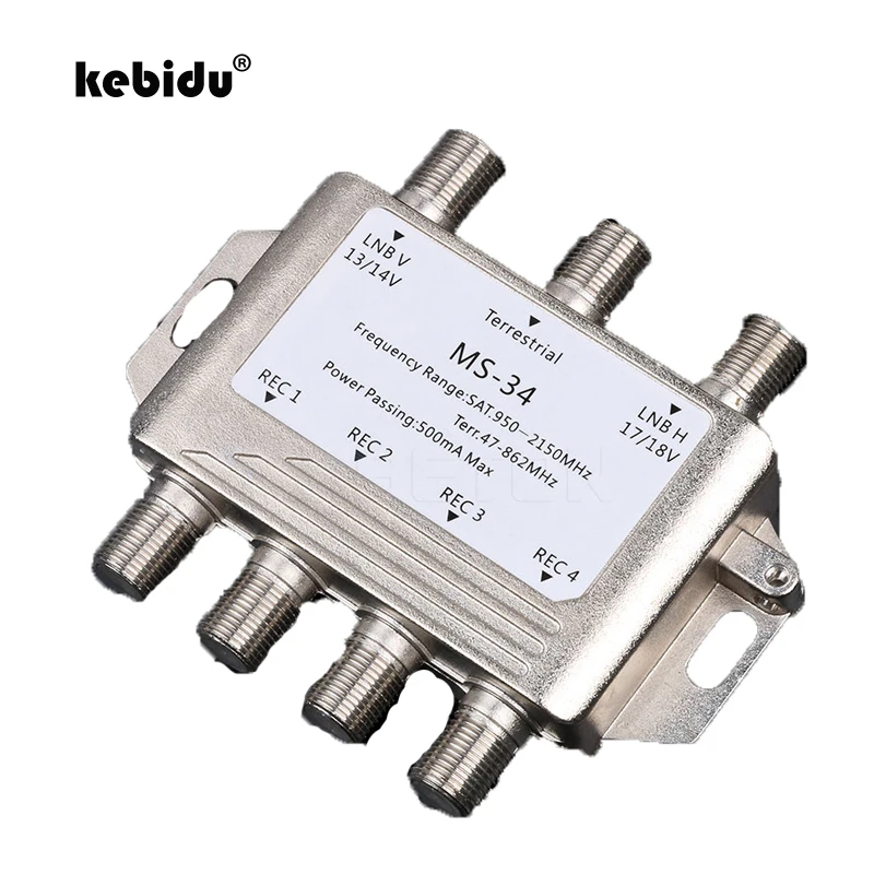 

kebidu New 3 in 4 out DiSEqC Satellite Stand-Alone MultiSwitch FTA TV LNB Switch For Cascade 2 LNB 1 TERR IN For DVB-S2 DVB-T2