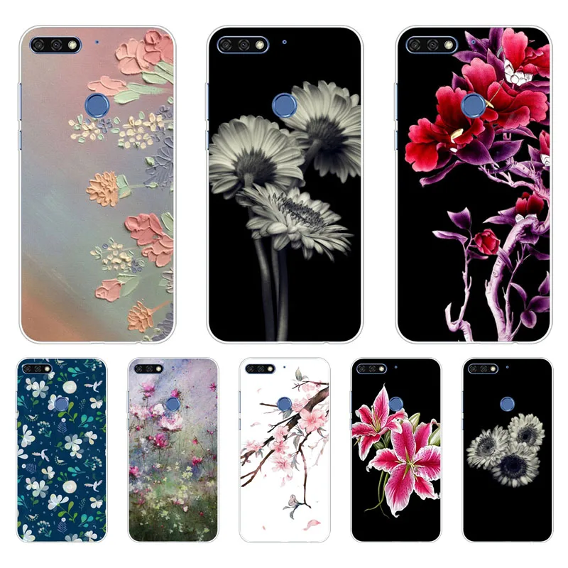 Huawei honor 7c Case Silicon Flower Painted Painting Soft TPU Back Cover for pro Protect Phone cases shell |