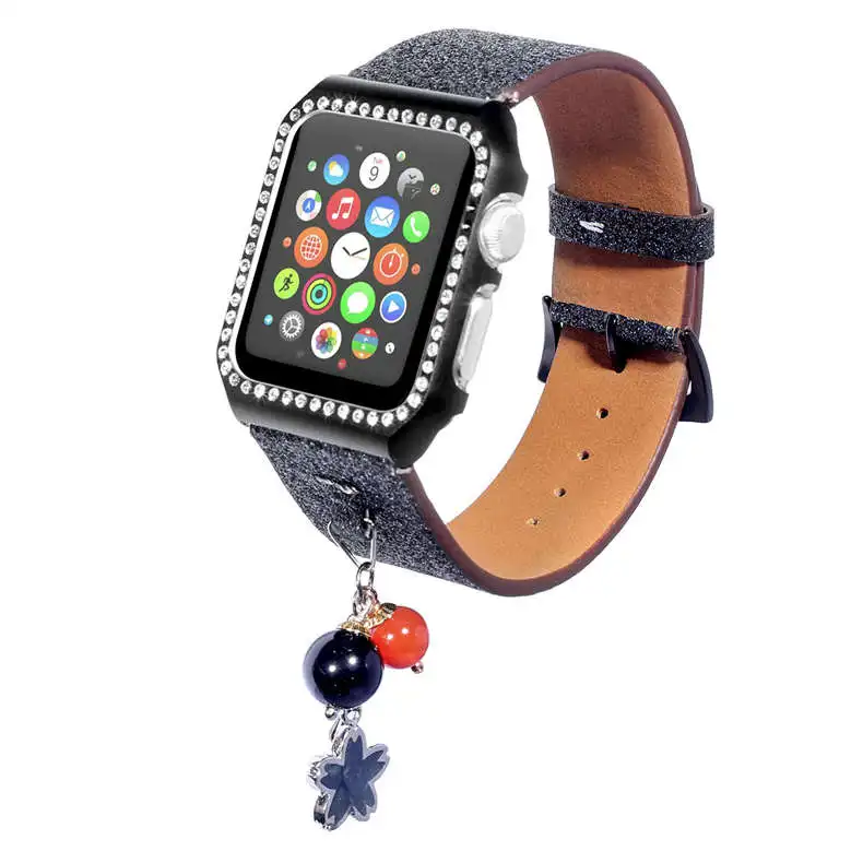 Модные блестящие кожаный ремешок для Apple Watch серии Группа 1/2/3 jewelry браслет для Apple iwatch bling diamond чехол