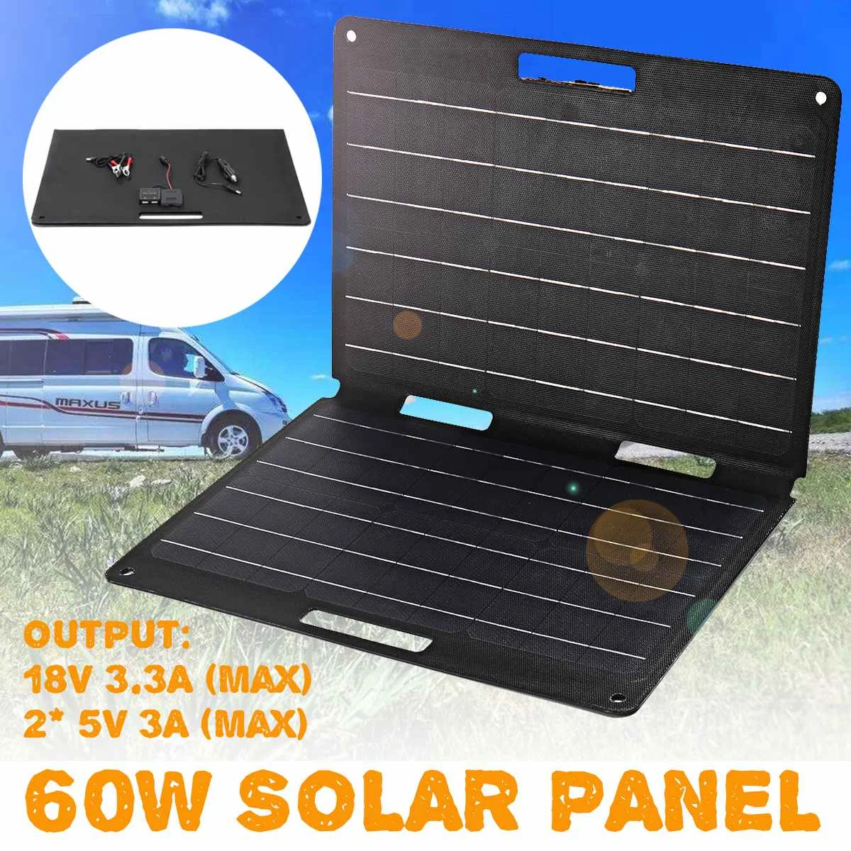 

Solar Panel 60W Portable Solar Panel Folding Kit 12V Battery Charger 2 USB Solar System DIY For Battery For Car Boat Camping