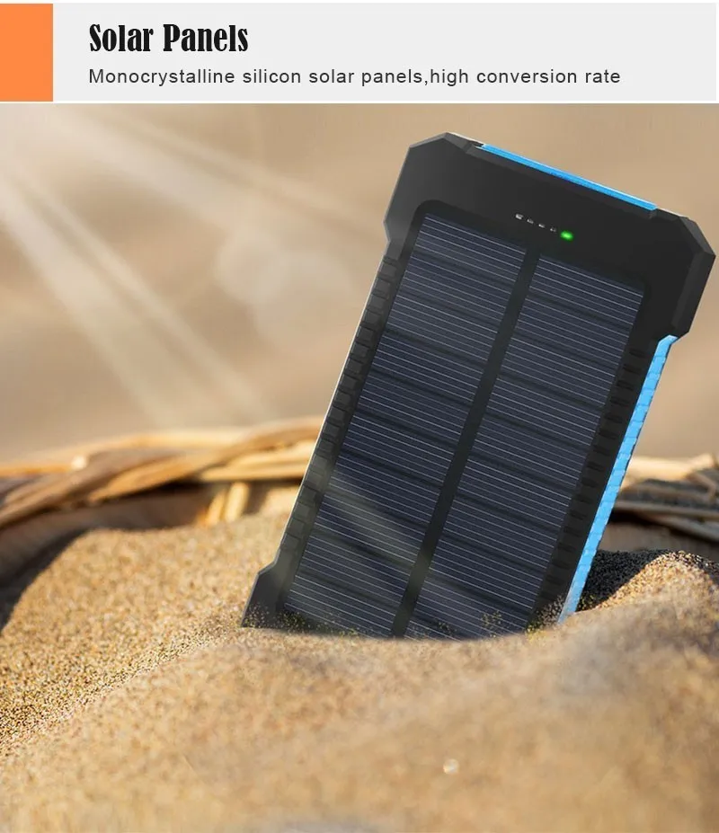 Солнечная банка питания 20000 мАч двойной USB внешний водонепроницаемый полимерный аккумулятор зарядное устройство уличная лампа банк питания Ferisi