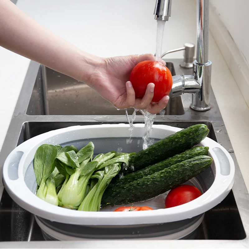 

2 In 1 Foldable Fruit Vegetable Washing Basket Multifunctional Cutting Board PP Storage Basin Chopping Blocks Kitchen Tools