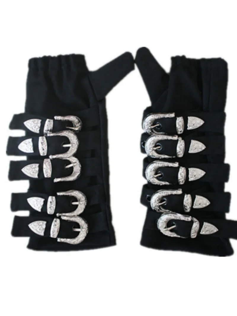 Retro MJ Michael Jackson Bad bandage Black Metal Black Buckle Alloy Fashion Punk Club Gloves For Fans Costumes Item Type: Gloves & Mittens