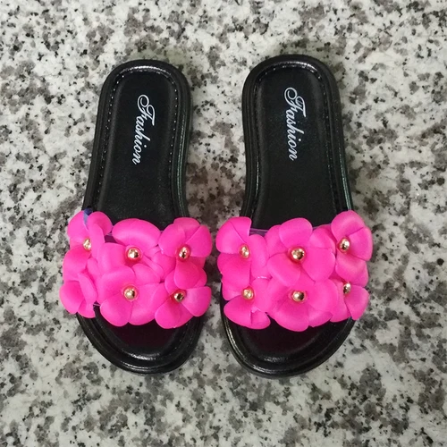 Детские тапочки для девочек с цветочным принтом и бантом; одинаковая обувь для мамы и дочки; летние домашние тапочки для душа; нескользящая пляжная обувь принцессы - Цвет: style7