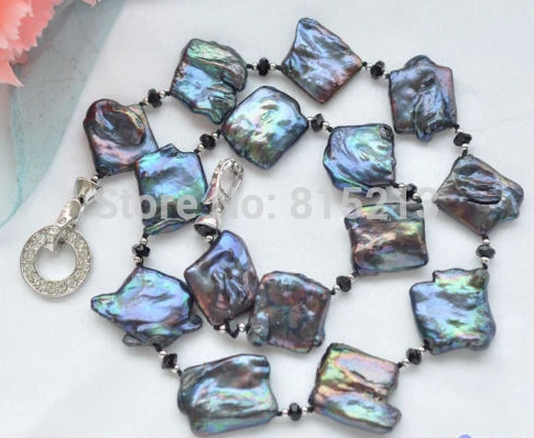 

FREE SHIPPING>@@> N1487 28mm BLACK square KESHI REBORN PEARL agate bead NECKLACE