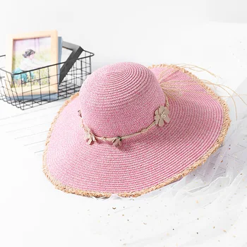 

Flyber Summer Lady Garland Straw Hat Solid Color Fringe Side Sun Hat Sun Protection Uv Wide Cap Small Fresh Girl Beach Hat