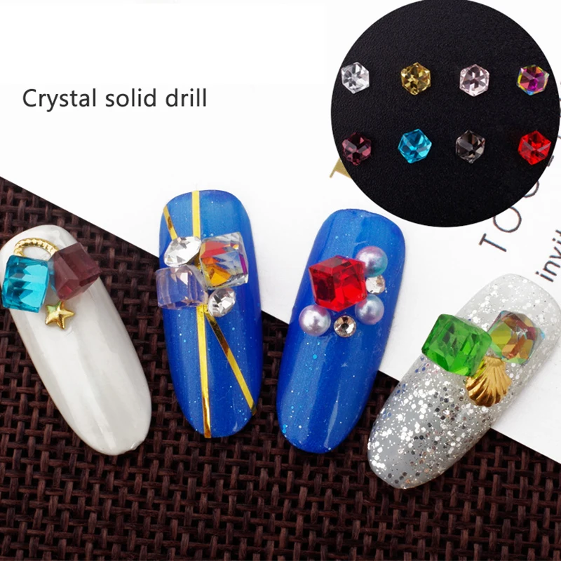

Flat Back Nail Rhinestone Square Cubic Colored Crystal Mixed Size Nail Multi Faceted Studded Shaped Manicure Nail Art Deco