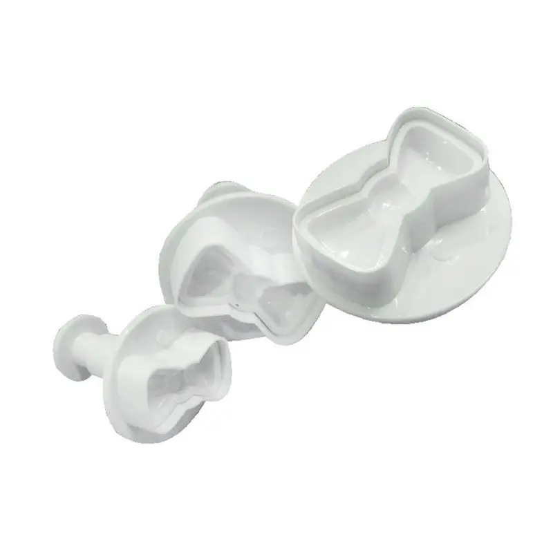 

3Pcs/Set Plastic 3D Mini Bowknot Shape DIY Fondant Plunger Cutter Cookie Stamp Mold Bow-Tie Biscuit Cupcake Topper Mould Baking