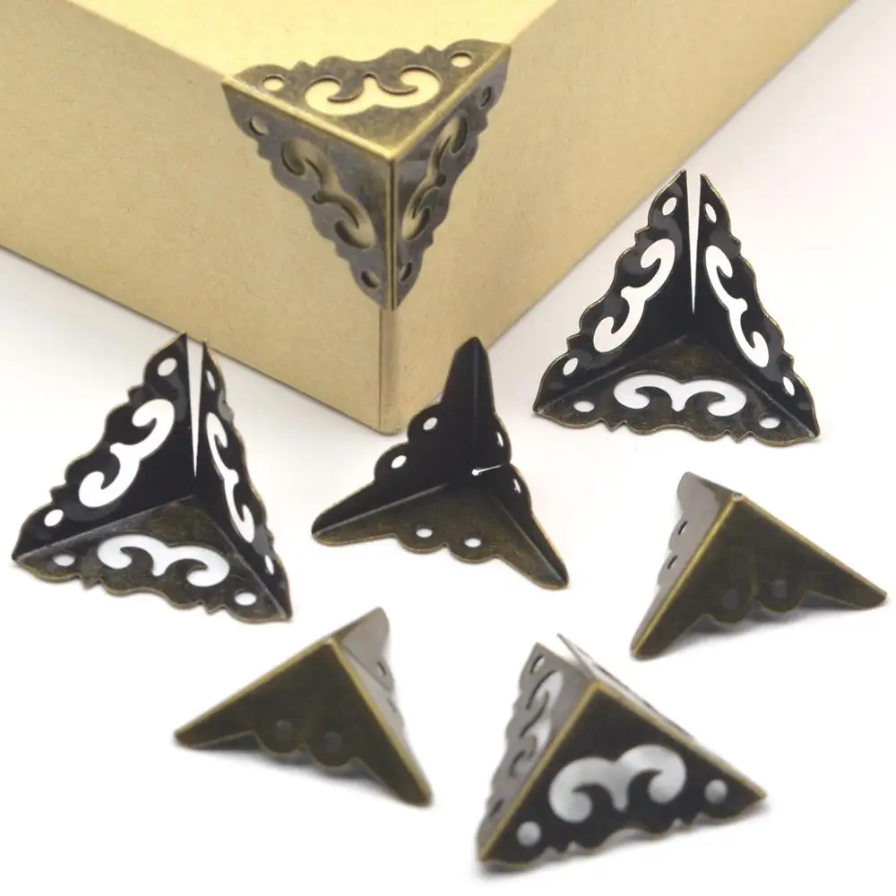 

KALASO 20PCS Antique Jewelry Box Corner Wooden Case Corner Protector Bronze Tone Flower Pattern Carved Metal Home Decor Crafts