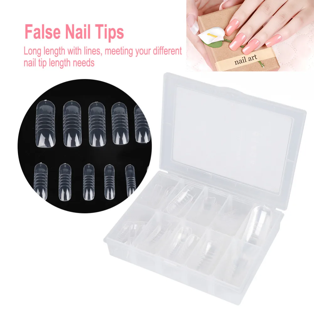 

140pcs Dual System Form Poly Gel Extension False Nail Tips UV Gel DIY 12 Sizes With Lines Fake Nails Extension Transparent Kits