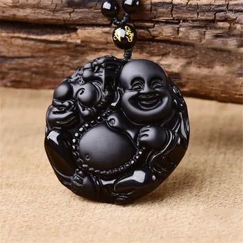 

Natural Obsidian Maitreya Buddha Pendant Male and Female Dadu Buddha Smile Buddha Bring Happiness and Luck Pendant Wholesale