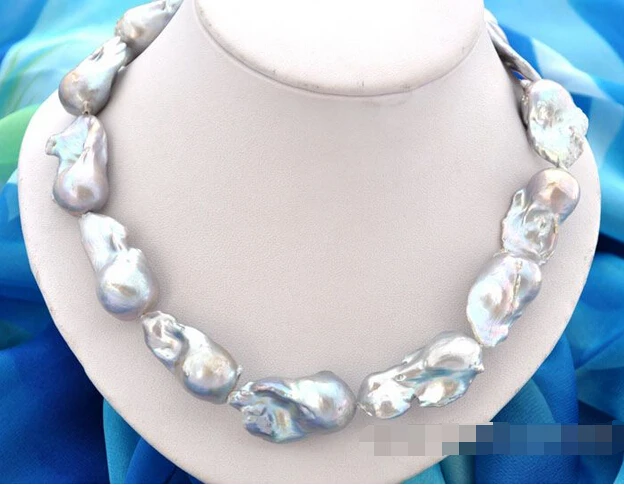 

shipping 18"37mm baroque gray reborn keshi pearl necklace