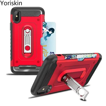 

Slider Card Slot Case Rugged Tough Armor Cover For Apple Iphone X 6 7 8 Heavy Duty Protection Cover With Reinforced Stand Case