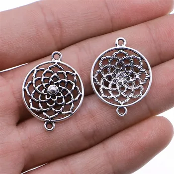 

WYSIWYG 10pcs Jewelry Accessories Handmade Craft Flower Connector Connector Charms Antique Silver Color 28x21mm