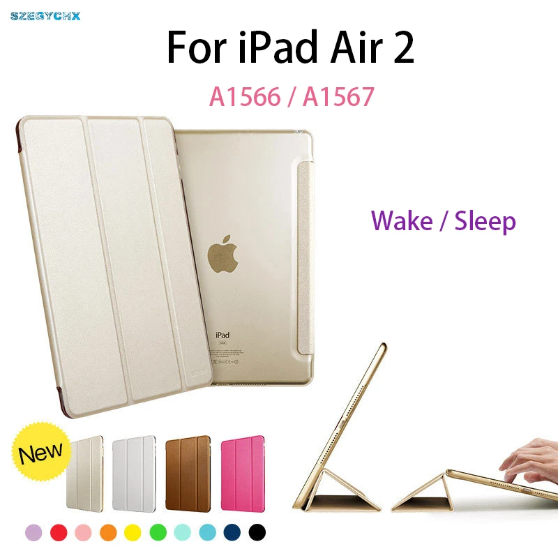 

For iPad Air 2 case PC bottom shell Ultra thin Stand PU Magnet Smart Cover Wake up Sleep for air2 model A1566 A1567